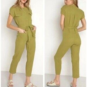 Monrow Green Cotton Gauze Relaxed Jumpsuit Size Small